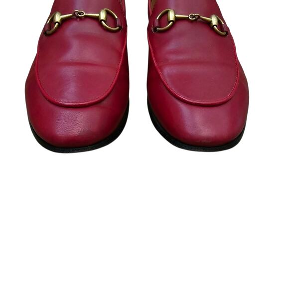 Gucci Jordaan Horsebit Flat Slip On Loafer Red Leather Gold Buckle Size 37 US 7 - Picture 4 of 11